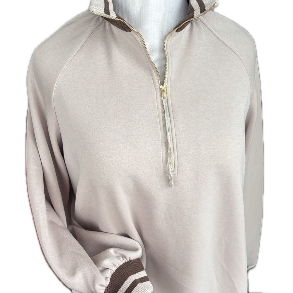 Entro 1/2 HALF ZIP KNIT TOP STRIPED RIB TRIM large like new sweatshirt soft L